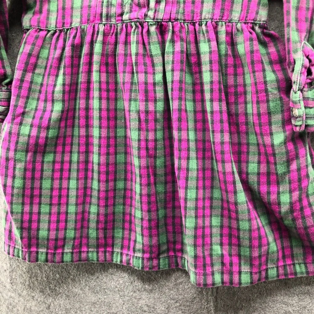 Vintage 90s Gap Girls‎ 3T Plaid Flannel Dress Purple Green Long Sleeve Collared
